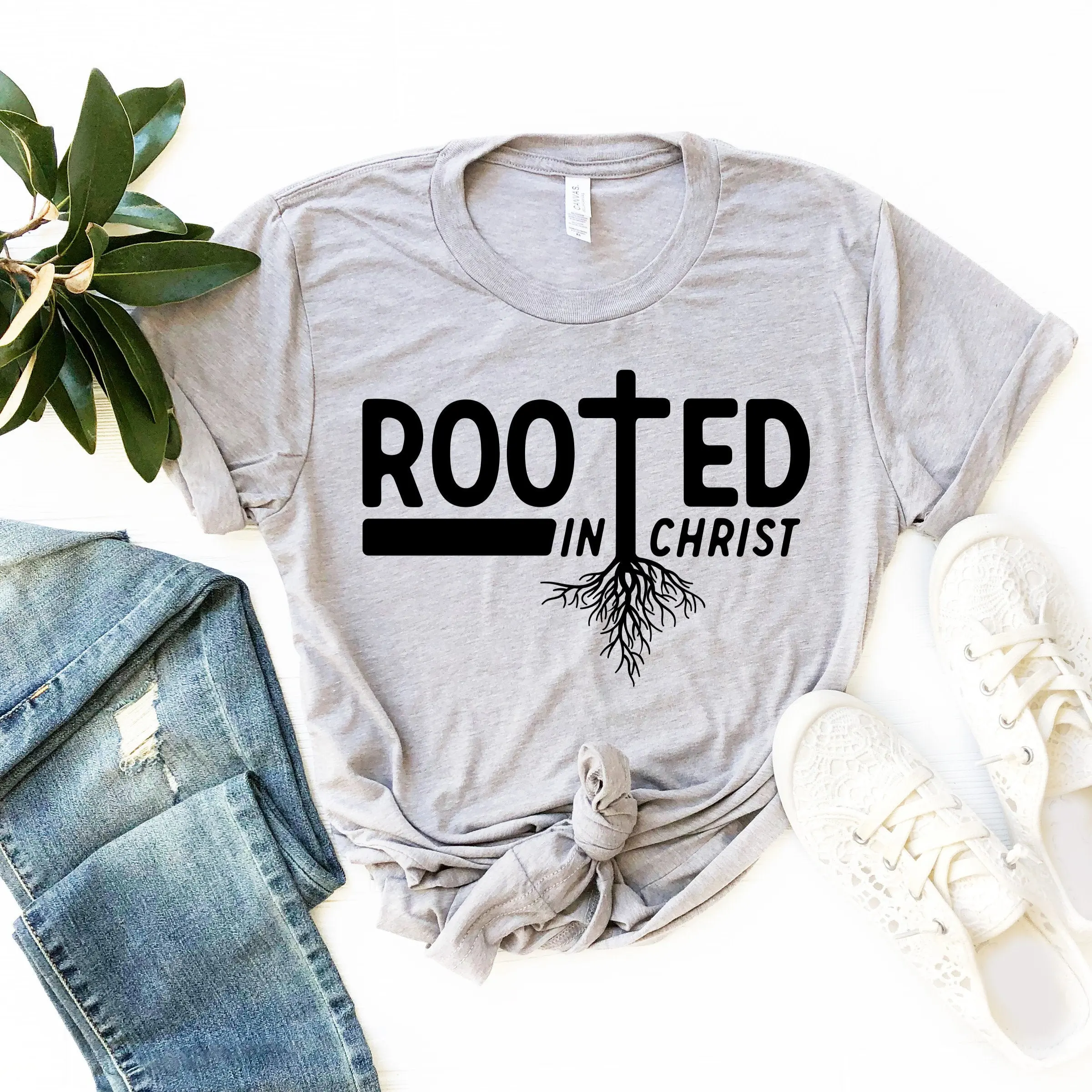 Rooted In Christ T Shirt Religious Christian Apparel Cross