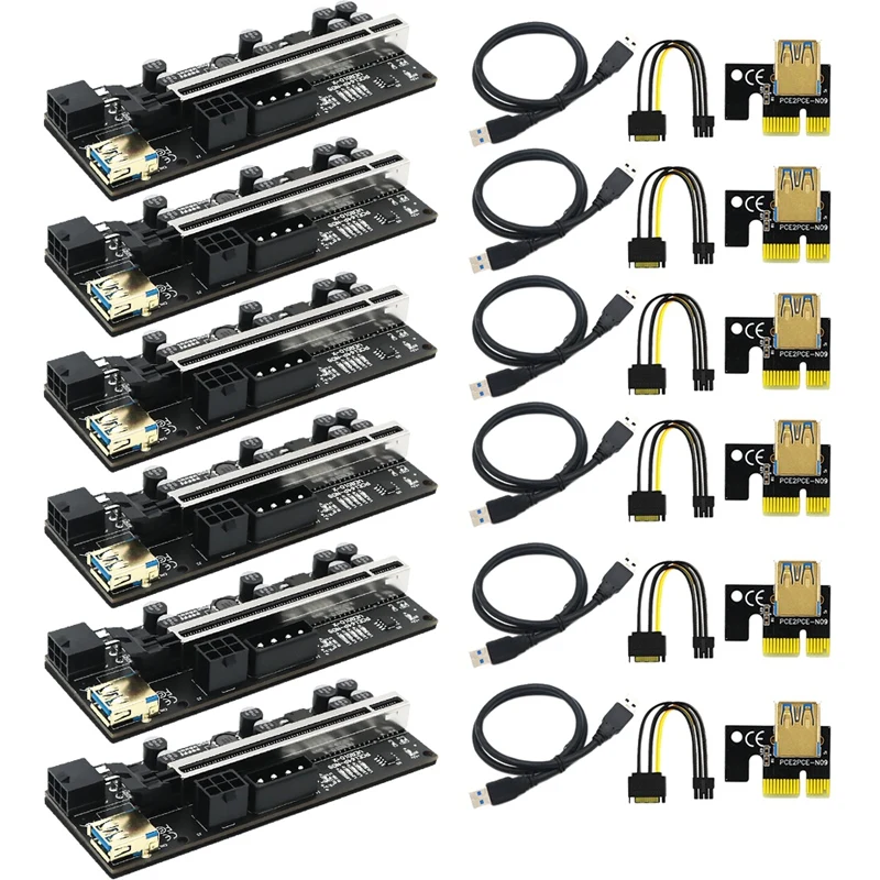 VER010-X PLUS PCIE 1X To 16X SATA+6Pin+4Pin USB3.0 Graphics Extension Cable Riser Card For Bitcoin Mining