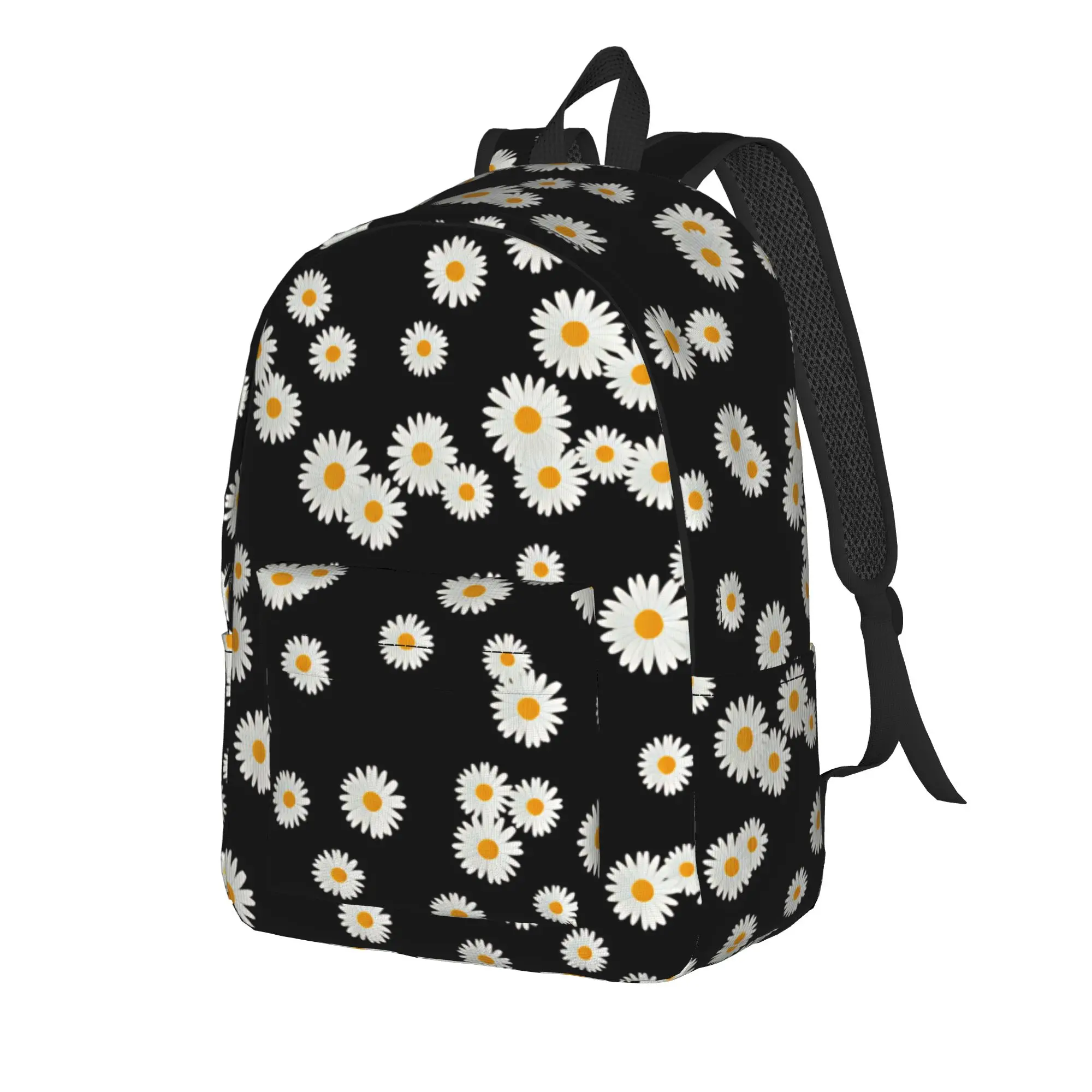 Daisy Scatter Black Background Backpack  Female Polyester Sport Backpacks Breathable Fashion School Bags Rucksack