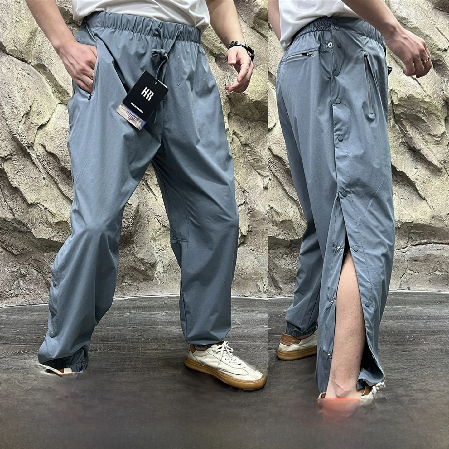 

Заказ на открытом воздухе Qui Release Side Bule Design Дышащие спортивные длинные брюки с манжетами Свободный крой Прямые повседневные брюки