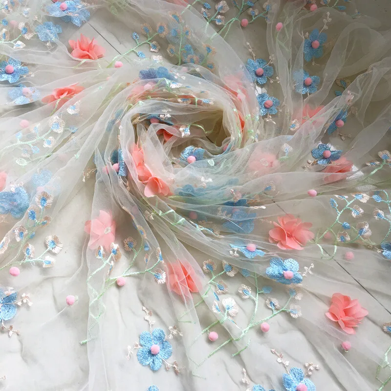90x145cm Stickerei-Spitzenstoff 3D-Blumen-Netztüll Blumenstoff DIY Kleid Rock Vorhang Handwerk Tutu-Rock Vorhang-Zubehör – Detail 7