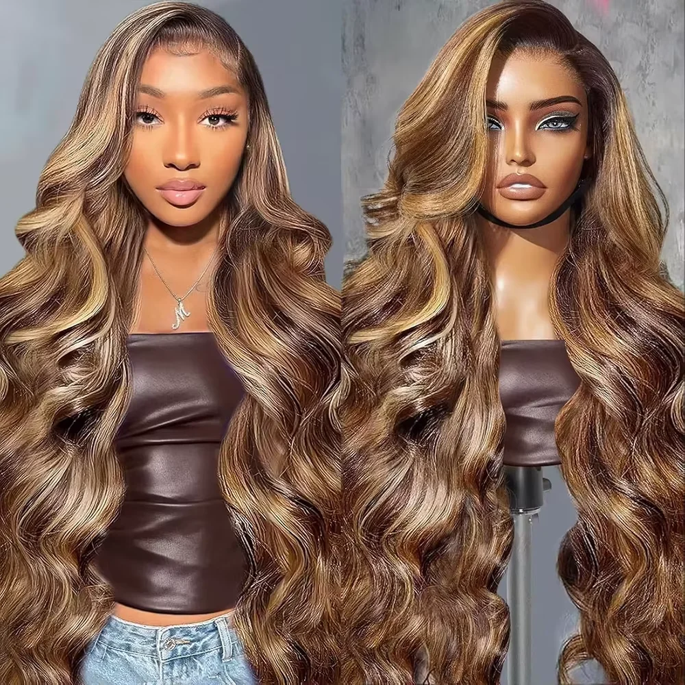 

P4/27 Colored Ombre Brown Body Wave Highlight Human Hair Wigs 13x6 Max-Lace Frontal Wig 13x4 HD Lace Front Wigs For Women