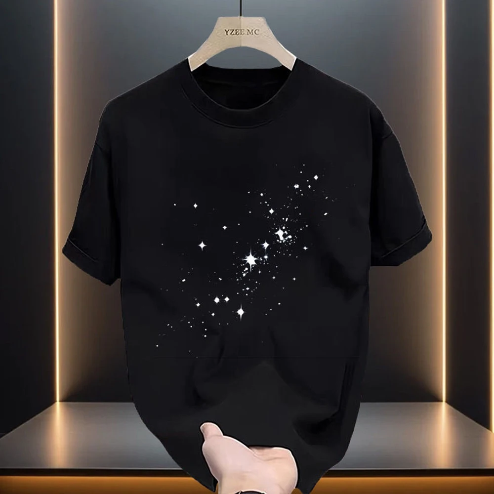 Men Tshirt Y2k Starry Sky Casual Cotton T-Shirt Streetwear Fashion Versatile Simple Comfort Short-Sleeve Top Men'S Clothing 2025