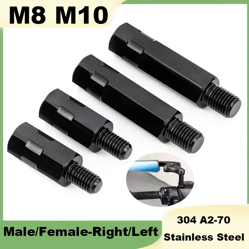 1Pcs Longer Extension Black Motorcycle Rearview Mirror Adapters M8 M10 Male Female-Right Left Hand Thread Changing Screw