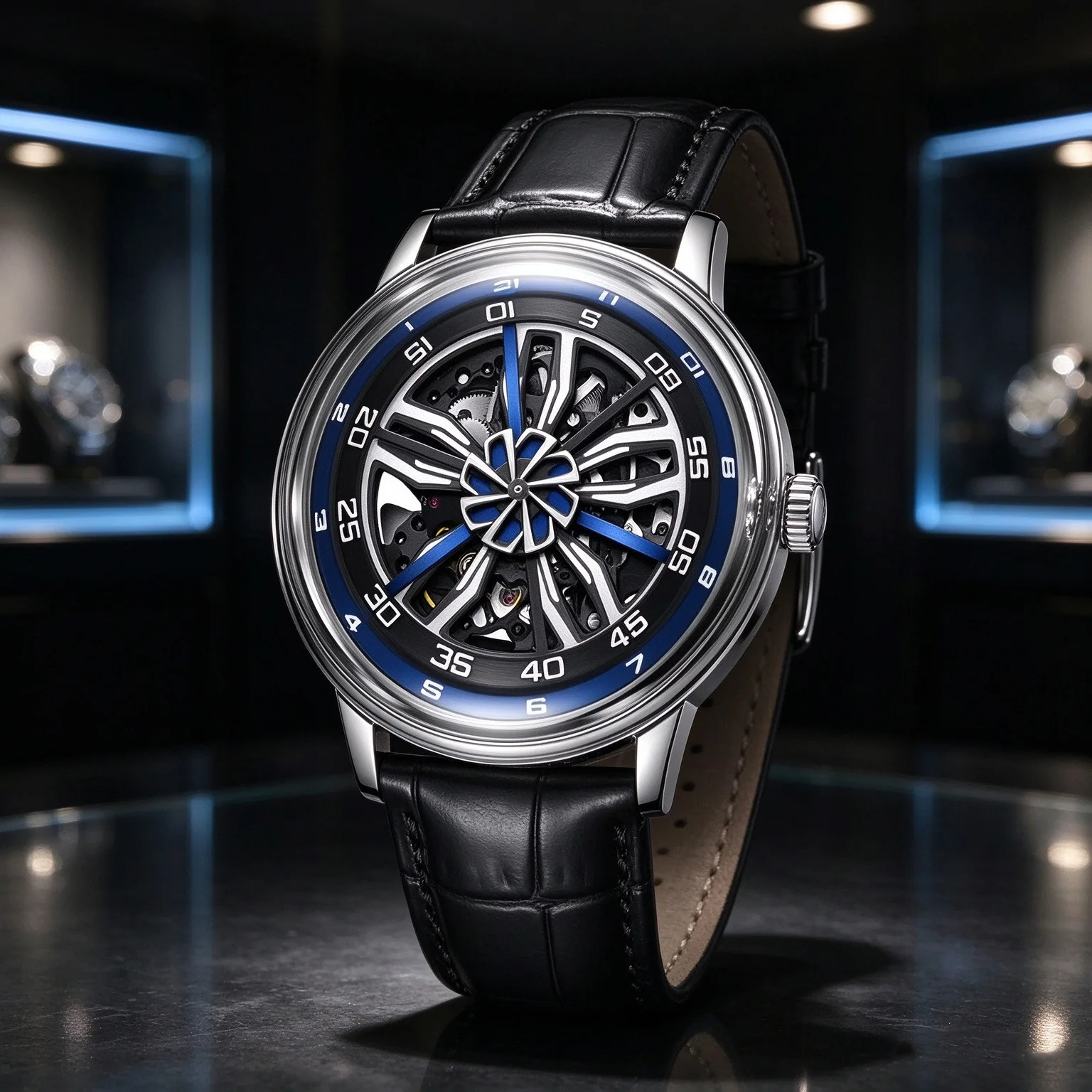 OBLVLO Men's Luxury Automatic Skeleton Watch Sapphire Crystal Luminous Waterproof Rotating Wheel Dial
