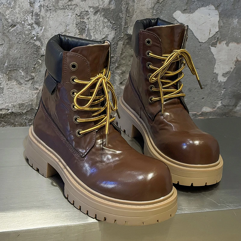 

Classic Men Height-increasing Chelsea Boots Men Lace-up Thick-soled Anti-slip Fashionable Work Boots Outdoor Desert Boots Men