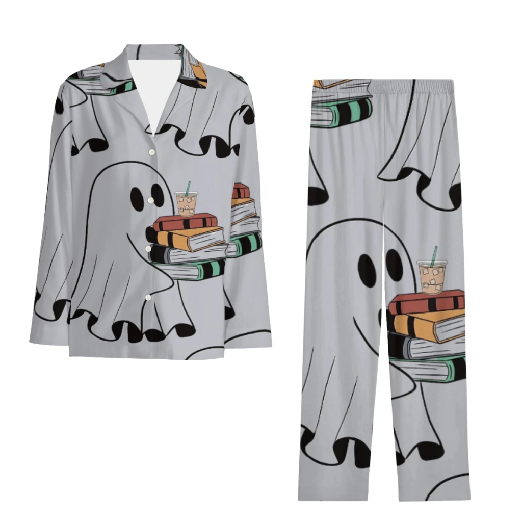 

Ghost with books & iced coffee Complete set of printed pajamas, comfortable/cute/patterne