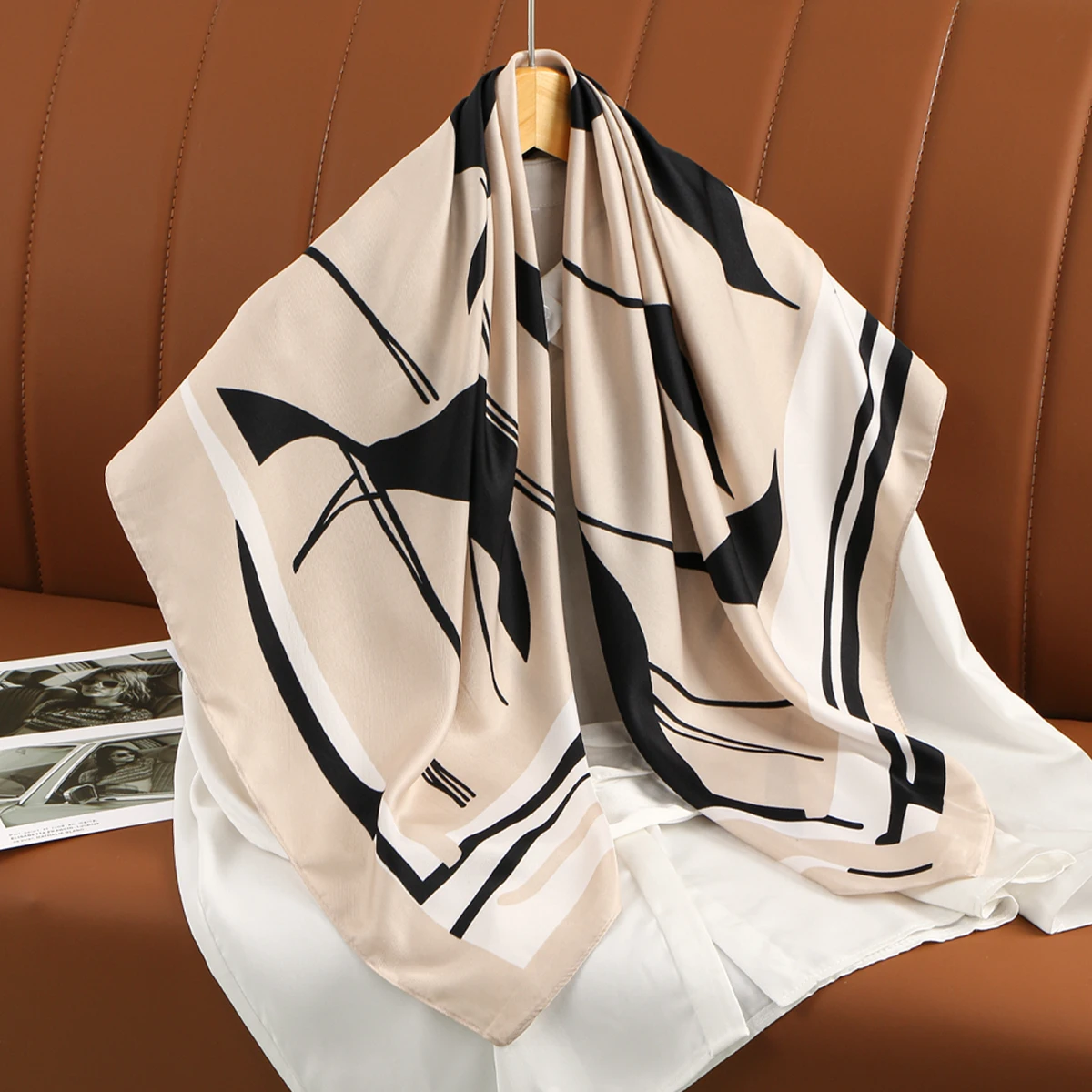 Foulard carré en soie sergé 90x90cm, châle de luxe imprimé Floral, Hijab pour femmes, Bandana en Satin de soie de qualité supérieure, mouchoir à la mode