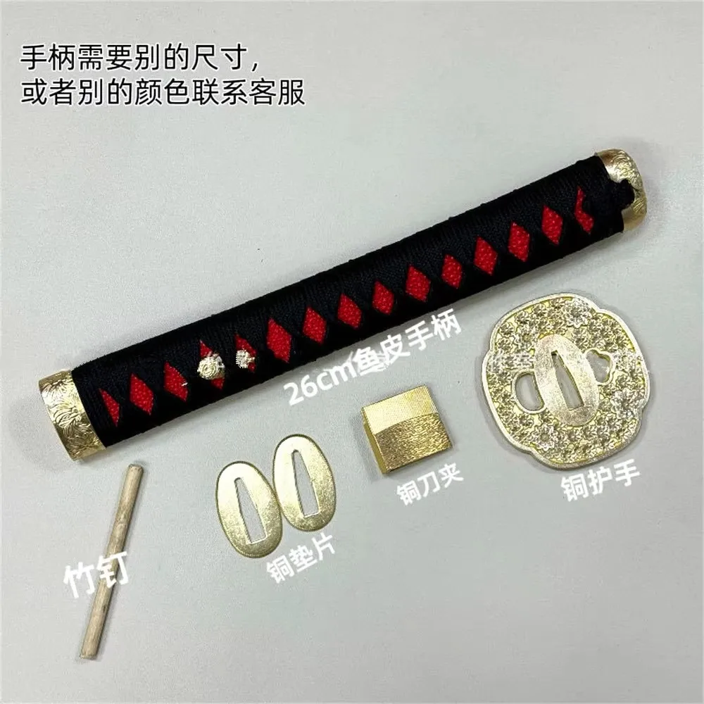 

26 см Black Silk Ito Red Real Stingray Skin Ray Skin Tsuka Brass Fuchi Kashira Tsuba Habaki For Japanese Sword Katana Hilt Fittin