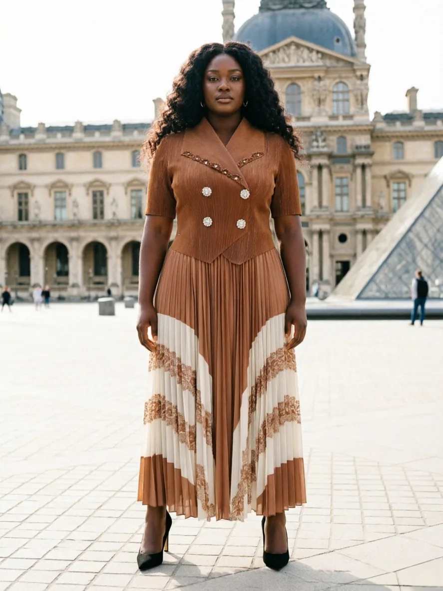 

Плиссированное африканское платье Miyake, летний модный костюм с воротником, элегантная женская юбка, новинка 2026 года