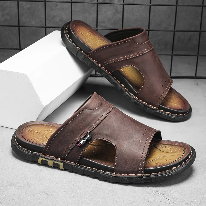 CYYTL Mens Slippers Summer Casual Shoes Beach Sandals Outdoor Slides Walking Comfort Leather Luxury Designer Fashion Lightweight