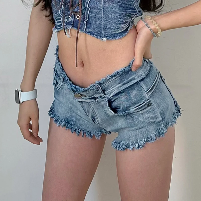 4009 # neue Sommer europäische und amerikanische elastische Plus Size perforierte Damen Mid Taille Denim Shorts Internet berühmten Anker