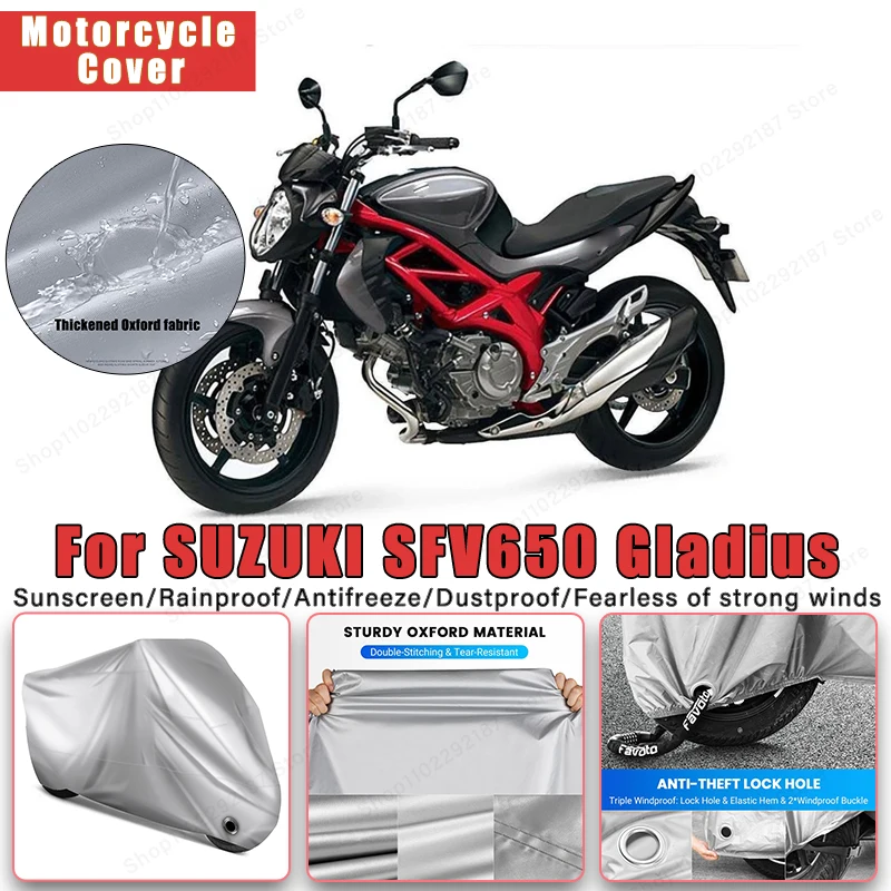 

For SUZUKI SFV650 Gladius No Ear Motorcycle Cover -Outdoor Full Body Protection, Waterproof Dustproof Sunscreen Moto Accessories