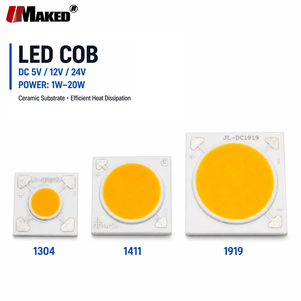 10Pcs LED COB 1304 1411 1919 CRI90 DC5V12V 24V 120lm/W 3000-4000-6000K San'an Chip Light Bead Ball Tracking Down Lamp Source DIY