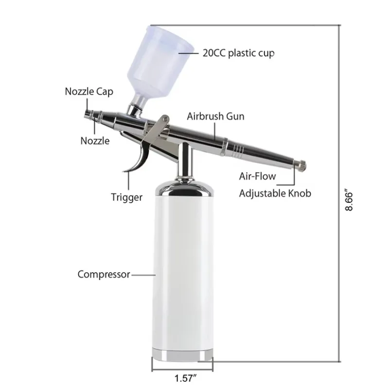 

Personal Airbrush Kit - 0.3mm Nozzle 25PSI Trigger Gun for Nail Art & Tattoo