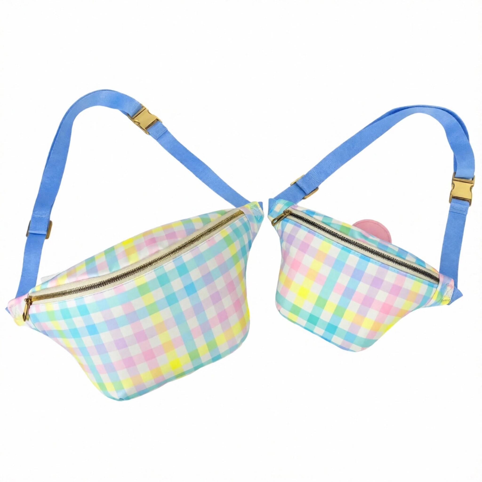 New Large Size Rainbow Plaid Fanny Pack Chest Pack Toiletry Storage Pouch Grid Outdoor Fanny Pack Travel Wash Cosmetic Bag Gift