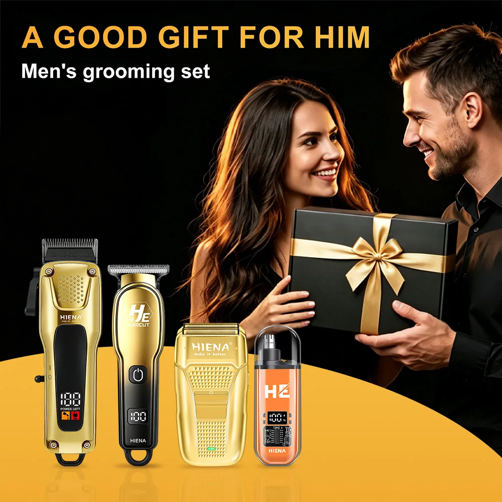 HIENA 4 Pieces Hair Trimmer Professional 2026 Electric Hair Clippers For Men High Quality Shaving Machine Nose Trimmer