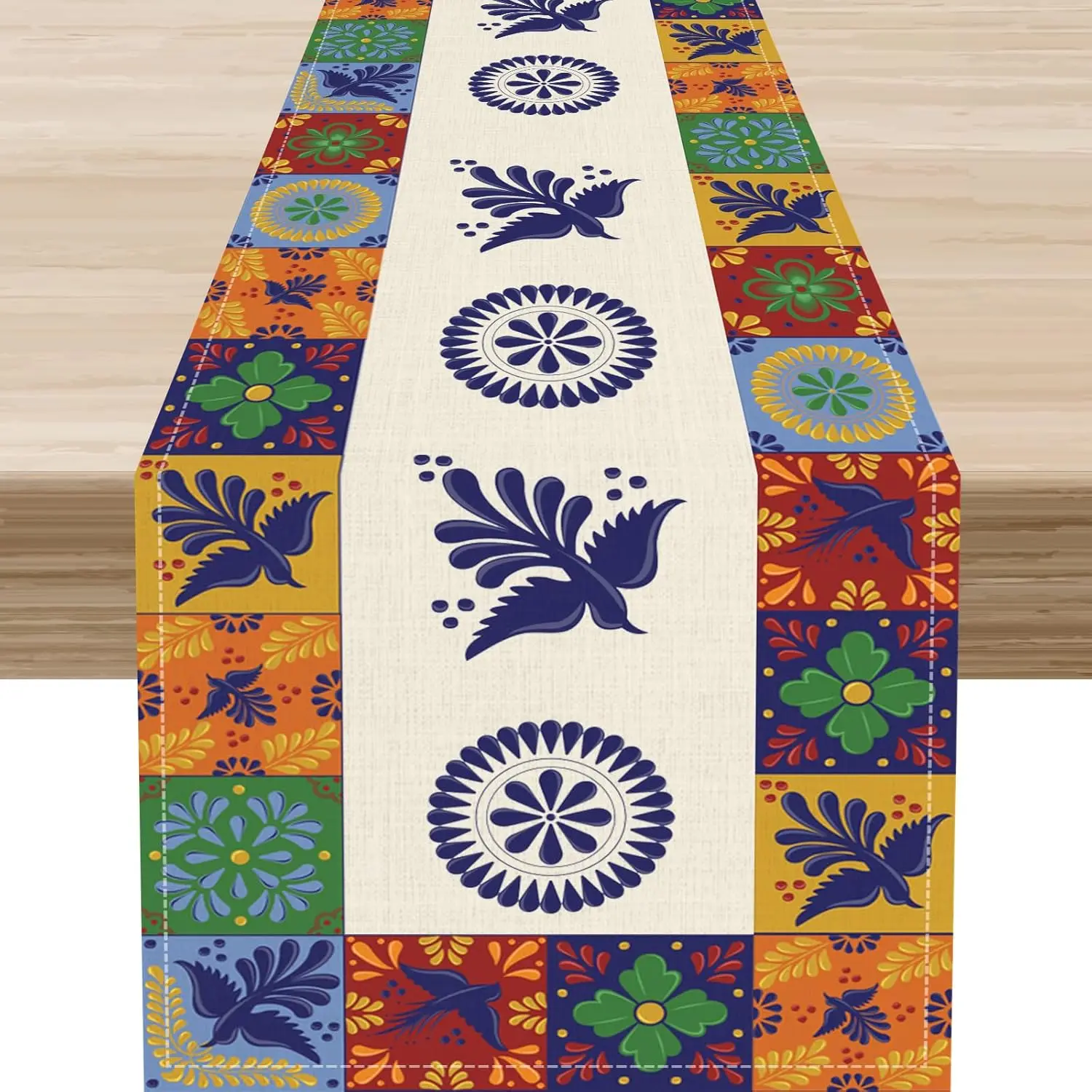

Mexican Dia De Los Muertos Table Runner Fiesta Decor Floral Bird Talavera Ceramic Tiles Kitchen Dining Table Runner Party Decor