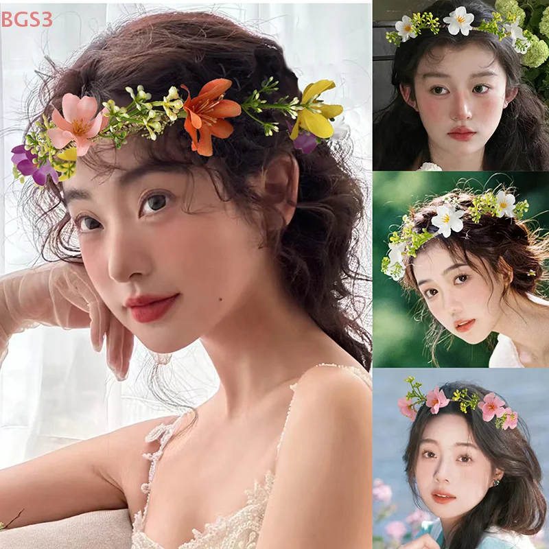 

Bohemia Forest Style Flower Leaf Crown Wedding Headpiece Girls Photography Props Princess Floral Headband