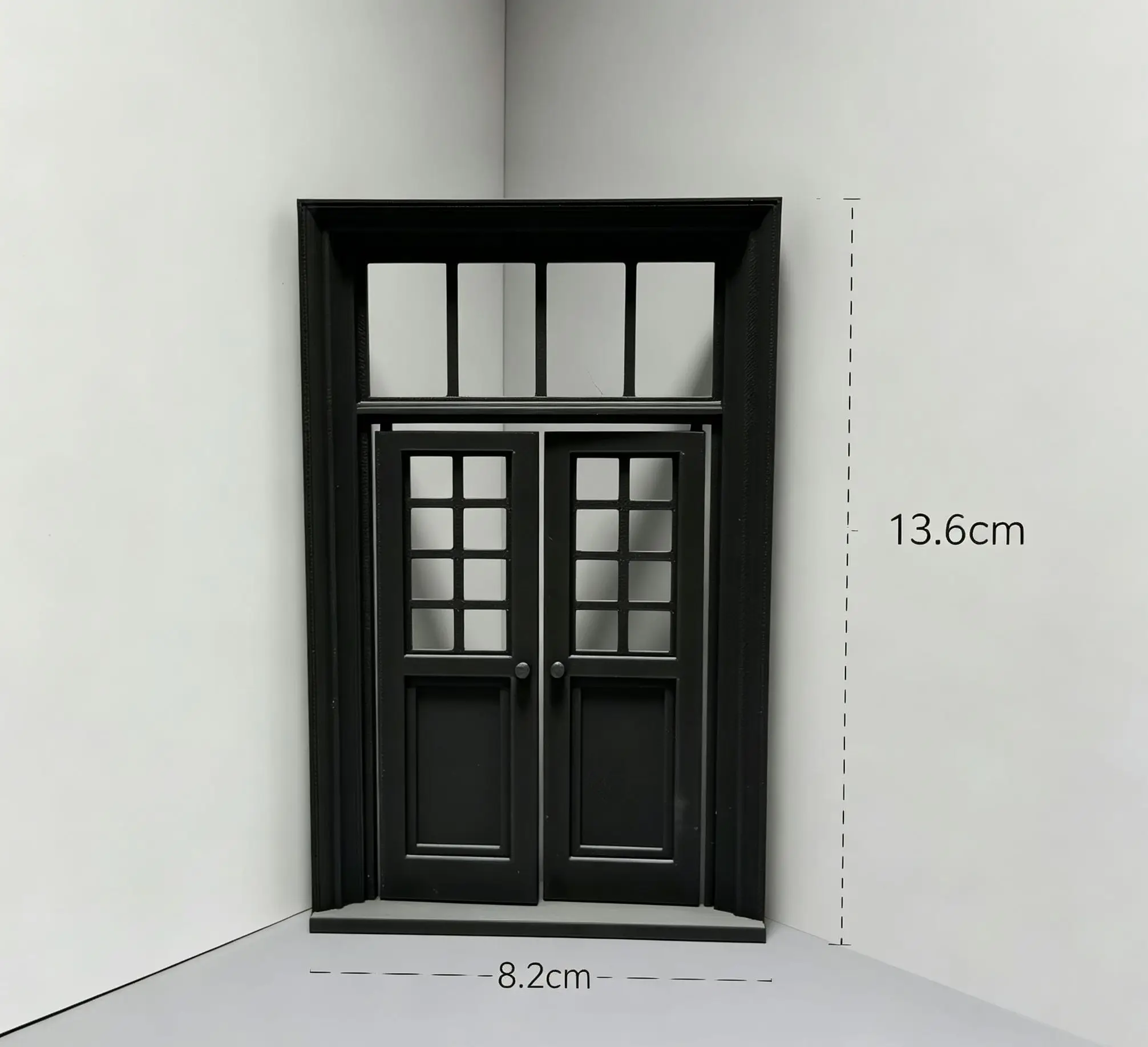 Dollhouse Double Door,Openable BlackWooden Door with Transom Window,Miniature Furniture for BJD Doll DIY Scene Layout