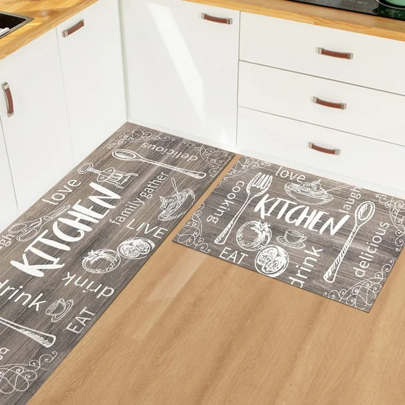 1 Pcs Tableware Spoon Letter Printed Kitchen Mat Anti-slip Long Strip Bedroom Hallway Area Rug Soft Carpet Home Decoration