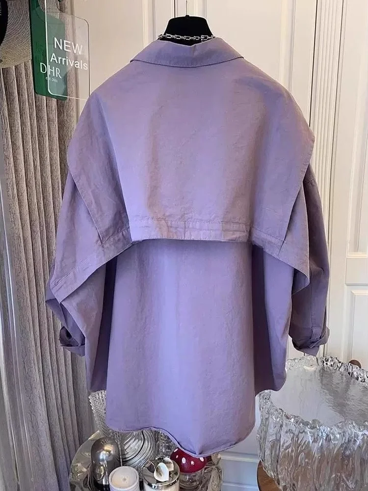 

Large Size 300 Pou European Sle Long Coat irt Spring Autumn ex Fake Two-Piece Korean Version Windbreaker Jaet