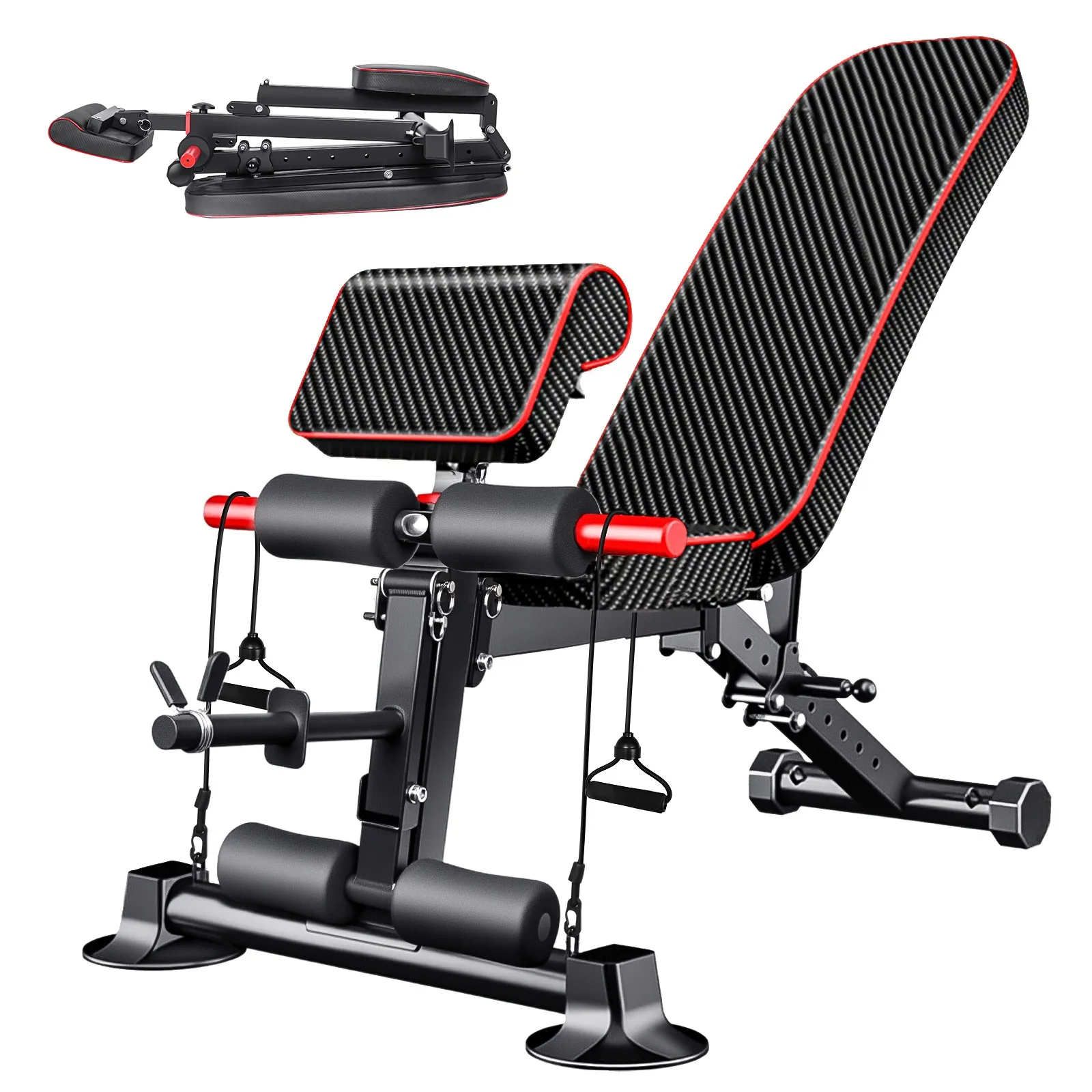 Verstellbare Hantelbank mit 350 kg Tragkraft, Fitnessbank mit Widerstandsband für Krafttraining, Sit-ups und Gym-Workouts