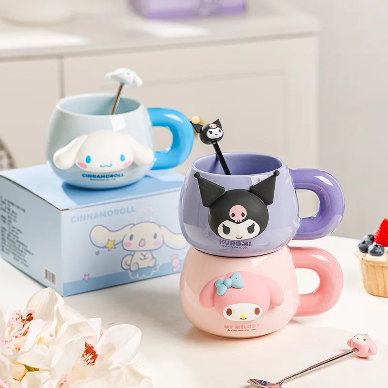 

Sanrio Kuromi Cinnamoroll Ceramic Cup with Spoon Mug Big Belly Cup Home Officemelody Large Capacity Peripheral Coffee Cup Gifts