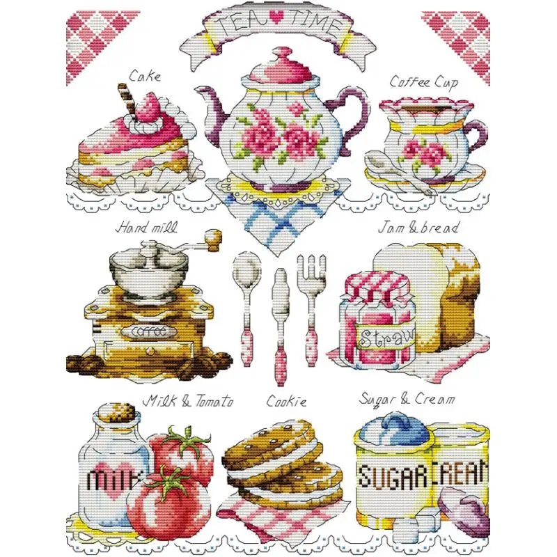 Tè pomeridiano Dessert Modello Punto croce Kit ricamo a mano fai da te 14ct 11ct 16ct Tessuto stampato Set cucito Decorazioni per la casa Regali