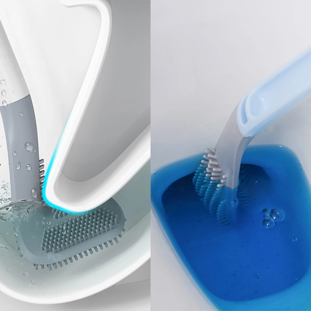 Toilet Cleaning Silicone Brush Golf Head Bathroom Wall Hook Hanging Long Handle Squatting Pan Cleaner Household WC Gap Remover