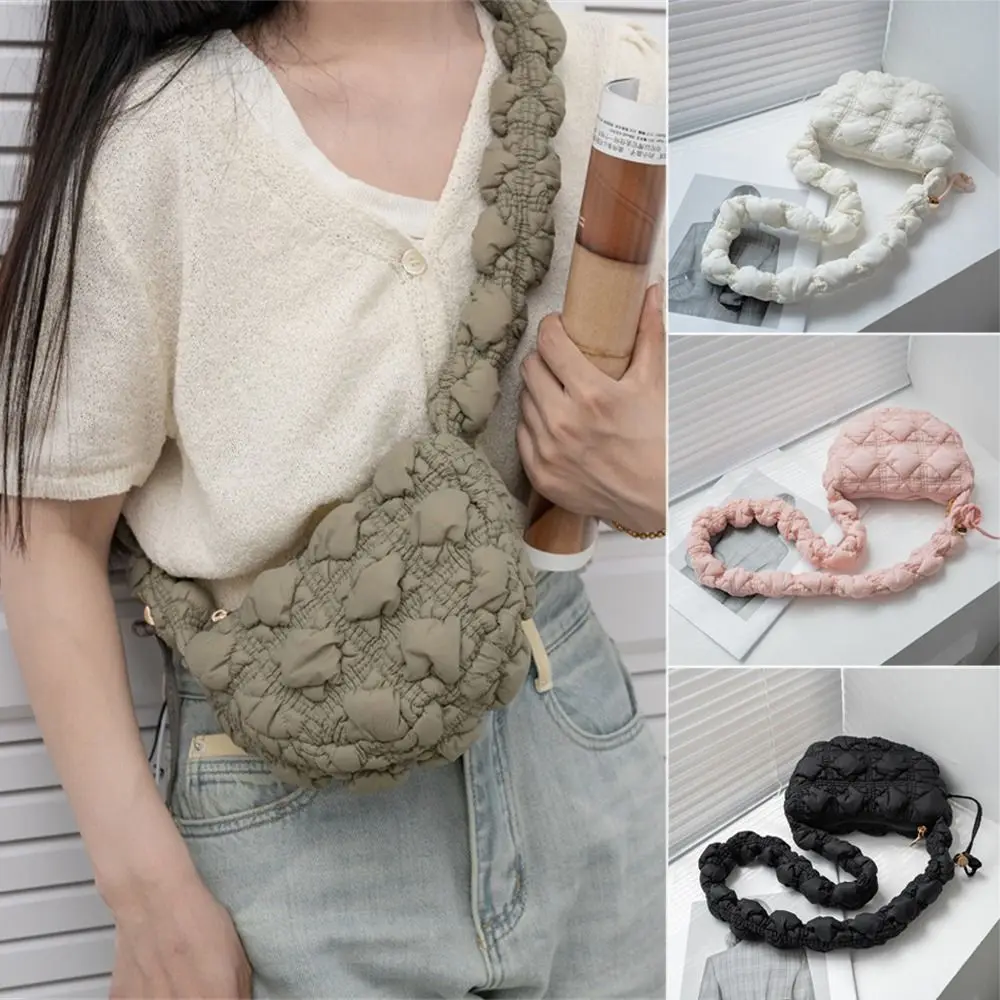 

Casual Cloud Quilted Shoulder Bag Bubbles Solid Color Shopping Bag Pleated Messenger Bag Women Girls