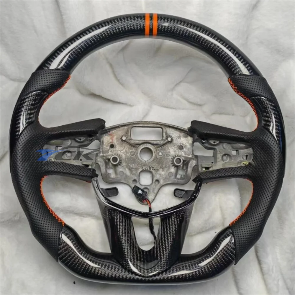 

For Cadillac CT4/CT5 2020 2021 2022 2023 2024 2025 Custom Carbon Fiber Black Leather orange Strip Steering Wheel