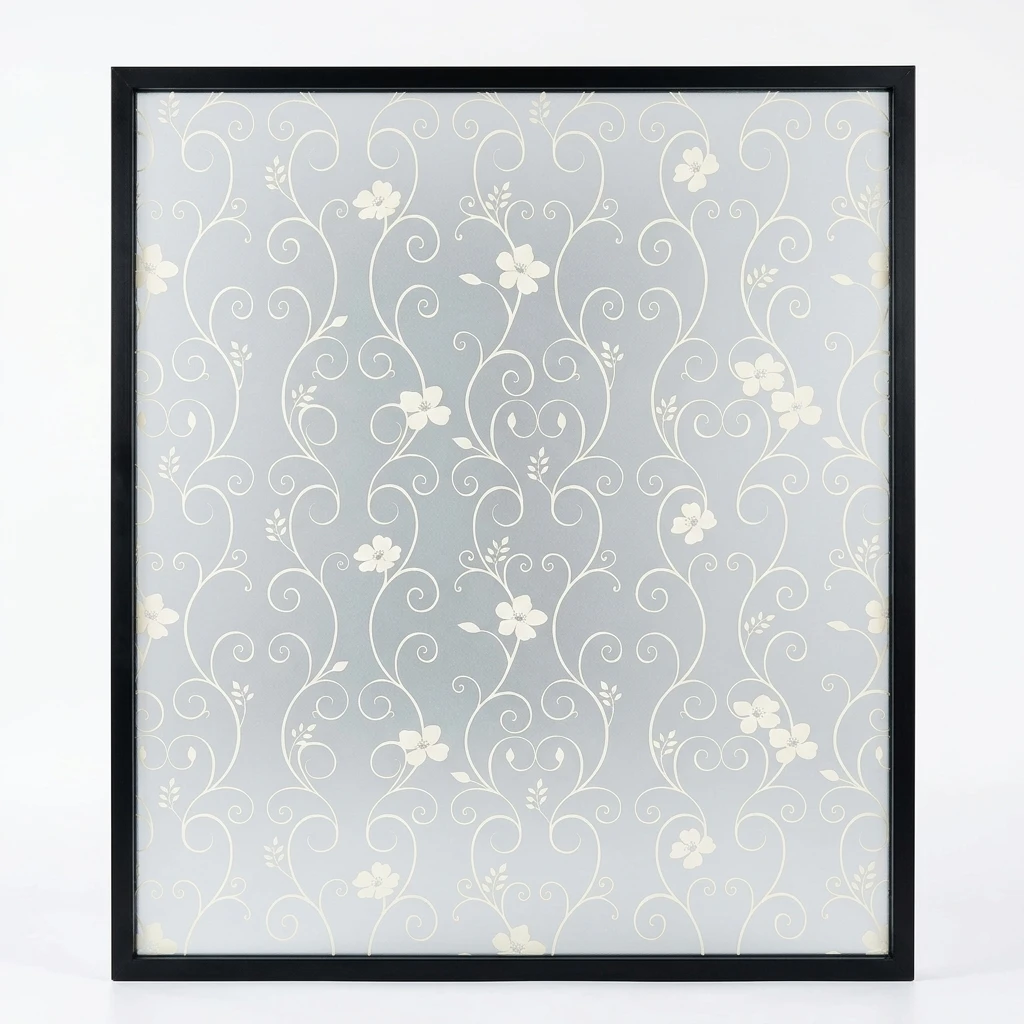 Floral Privacy Glass Sticker Self-Adhesive Curly Vine Flower Frosted Window Film Waterproof UV Block Removable No Residue for Ho