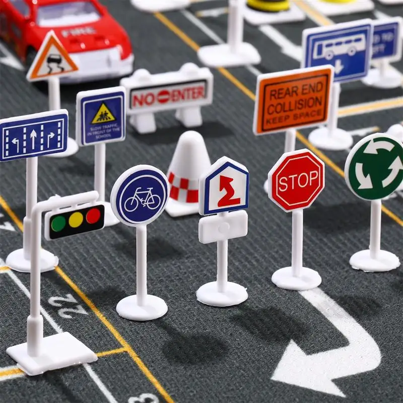 56 Pcs Traffic Knowledge Props Realistic Small Educational Playthings Traffic Signs Traffic Signs Toys Street Road Signs Toys