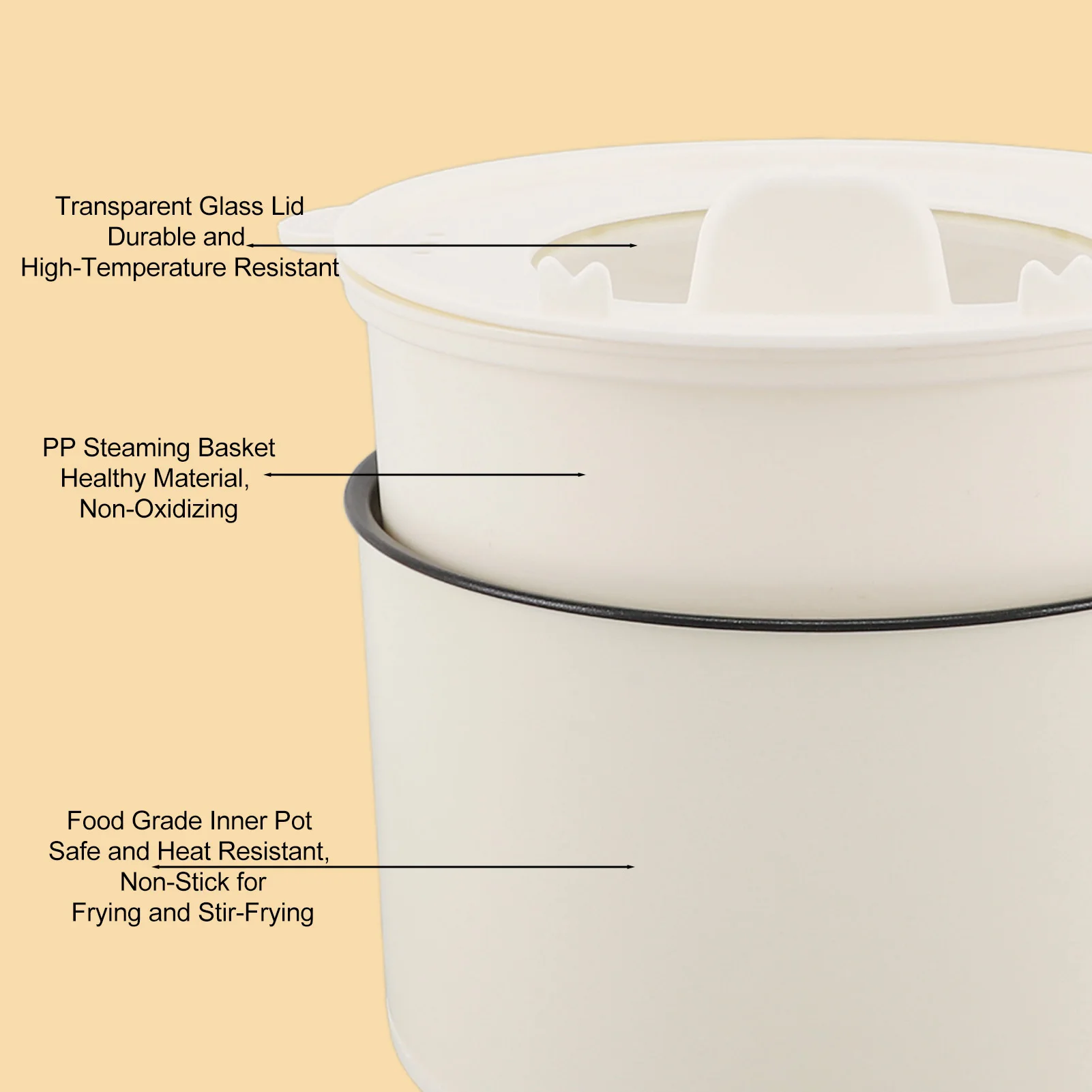 وعاء طهي كهربائي أخضر 1.8 لتر 600 وات مع بخار 2 مستوى قابل للتعديل مضاد للالتصاق طباخ متعدد الوظائف للحساء المعكرونة