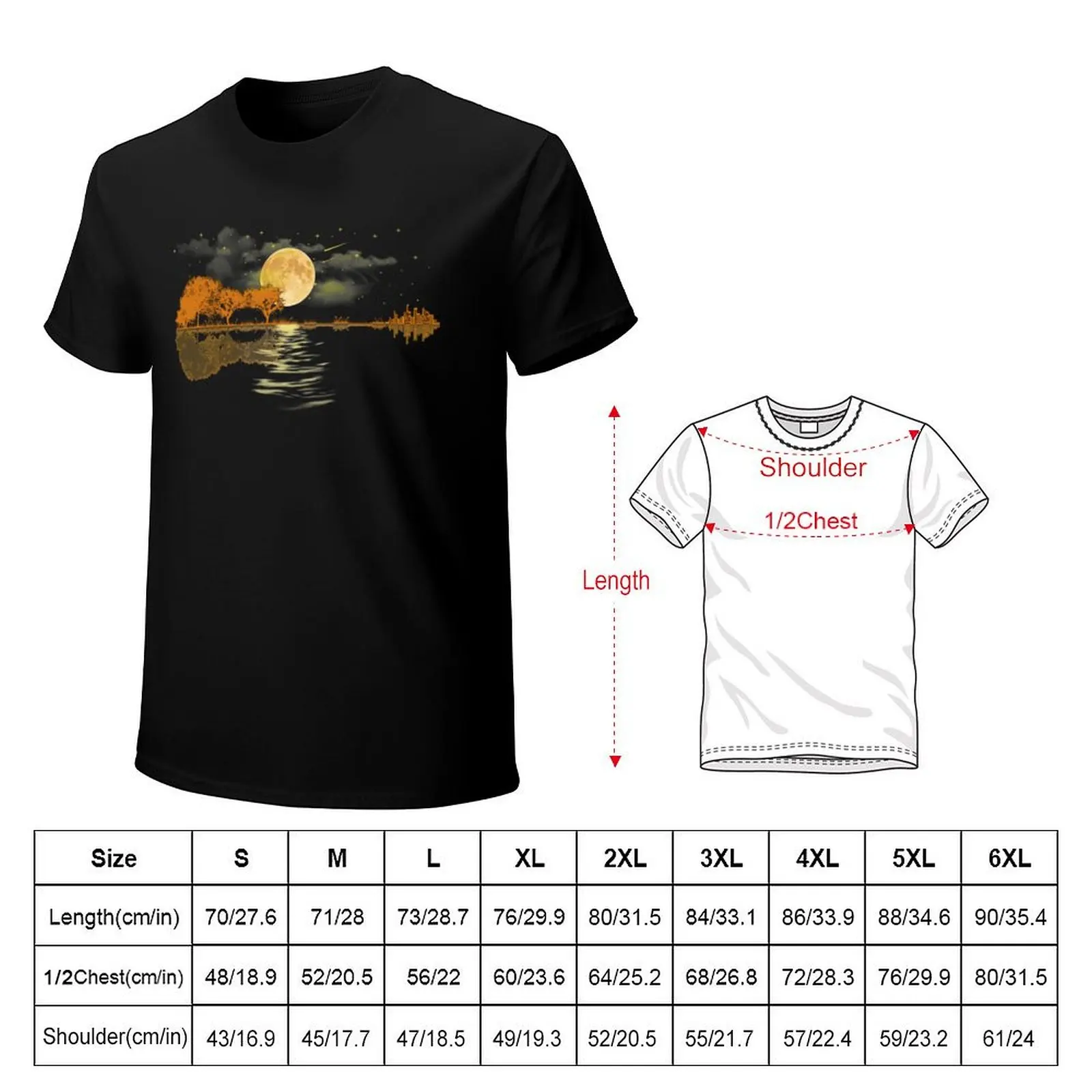 Acoustic Guitar Player T Shirt, Guitar Moonlight Nature Lake Shadow Birthday, Christmas Gift T-Shirt Urban Casual Loose Fit Tee