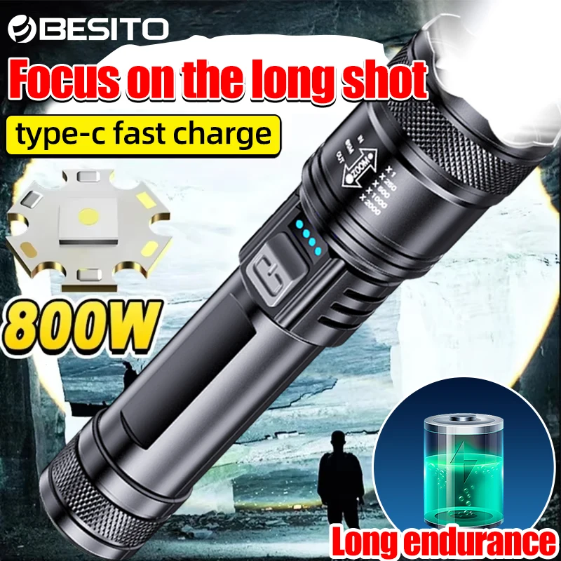 

Powerful P70 Led Flashlights Ultra Bright Tactical Light Emergency Spotlights Telescopic Zoom Light Built-in Battery