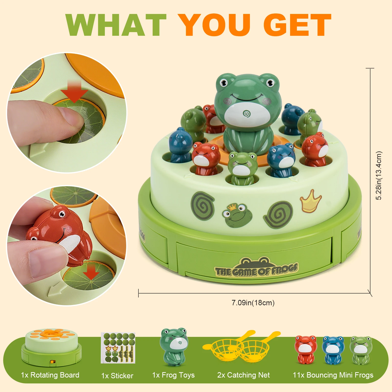 Electric Pop-up Turntable Toys with Music Cartoon Rotating Frog Catcher Toys with Nets Musical Launching Rotating Game Kids toys