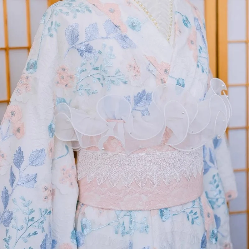 For Traditional Ceremonies Structured Pink Lace Obi Belt Double-Layered