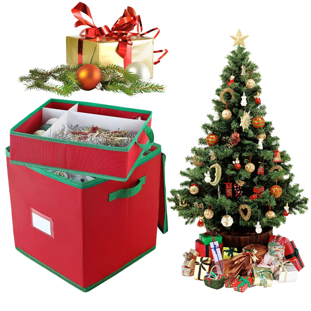 

Christmas Ornament Storage Box with Adjustable Dividers 4 Removable Trays Xmas Decoration Storage Box Stores Up To 64 Ornaments