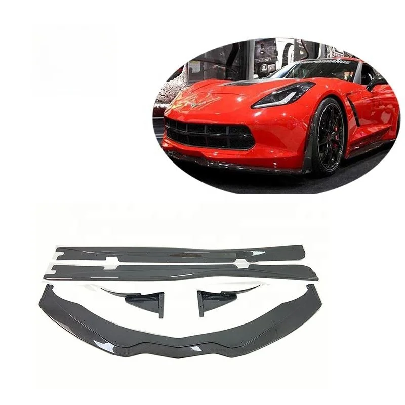 Carbon Fiber Bodykit For 14-19 Corvette C7 Z06 STG 3 style Front Bumper Lip Winglets Side Skirts