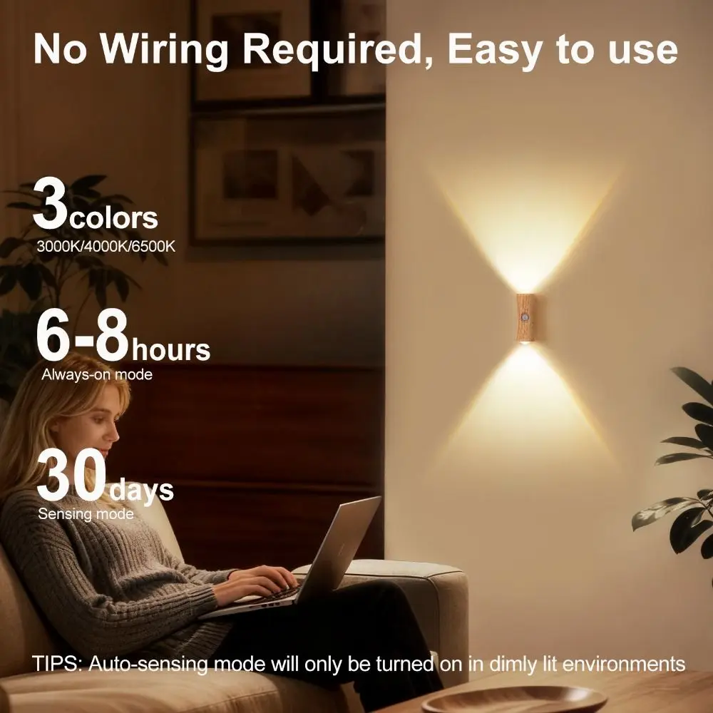 Dual Up Down Lighting PIR Motion Sensor Wall Lamp 3 Color Light Waterproof LED Wall Light Modern Design Rechargeable