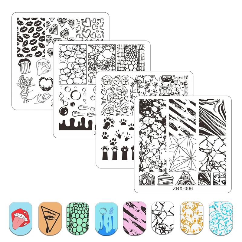 Bubble Vortex Stamping Plate Abstract Face Nail Art Templates Snake Graffiti Nail Design Stamping Template Tool Flower Leaf Line