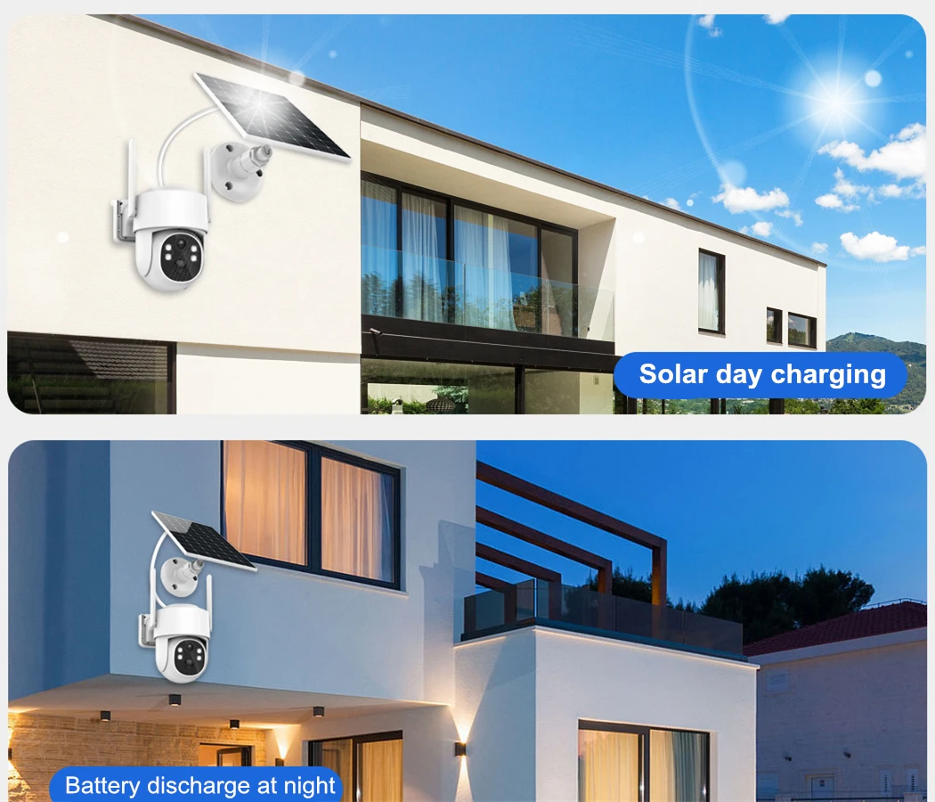 iCsee WiFi PTZ Camera Outdoor Wireless Solar IP Camera 4MP HD Built-in Battery Video Surveillance Camera