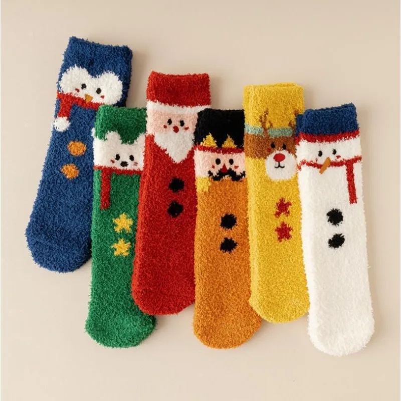 2024 New Year Christmas Theme Thickened Coral Velvet Mid-calf Socks, Men and Women Couples Autumn and Winter Sleep Socks