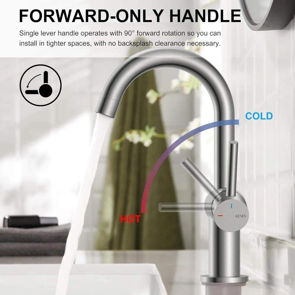 صنبور حوض الحمام بمقبض واحد من النيكل المصقول مع 360 درجة ° دوار - شريط مبلل حديث للإعدادات وصنبور أدوات تخييم RV #4