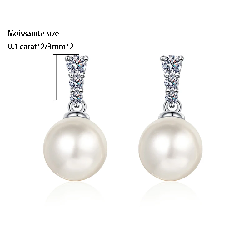 S925 Silber 0,1 ct Perle Anhänger Moissan ite Ohrringe einfache europäische und amerikanische geeignet für Frauen Hochzeit Weihnachts geschenke – Detail 5