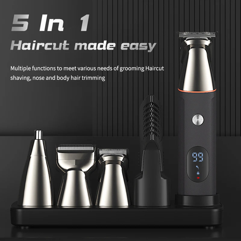 

Professional 5 in 1 Hair Trimmer LCD Display Hair Clipper for Men Barber Rechargeable Hair Cutting Machine Men's Electric Shaver