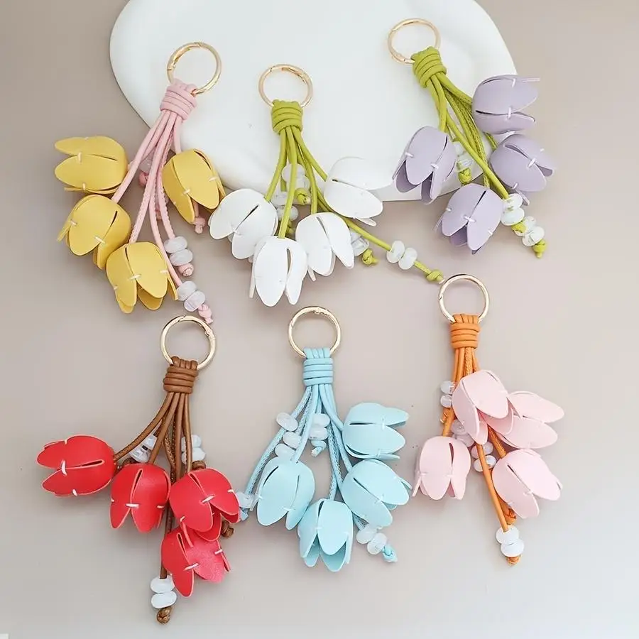 1/5/10/20/50/100pcs Single Faux Leather Keychain with Flower And Tassel, an Ideal Gift for Valentine'S Day, a Charming Addition