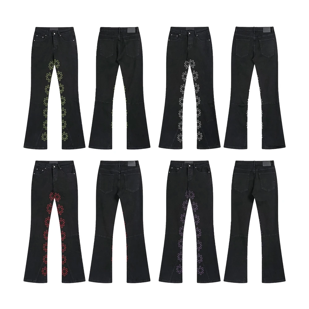 ملابس رجالية متعددة الألوان مطرزة فضفاض جينز هيب هوب نمط الشارع بنطلون مستقيم غير رسمي ملابس الشارع جينز متوهج للرجال